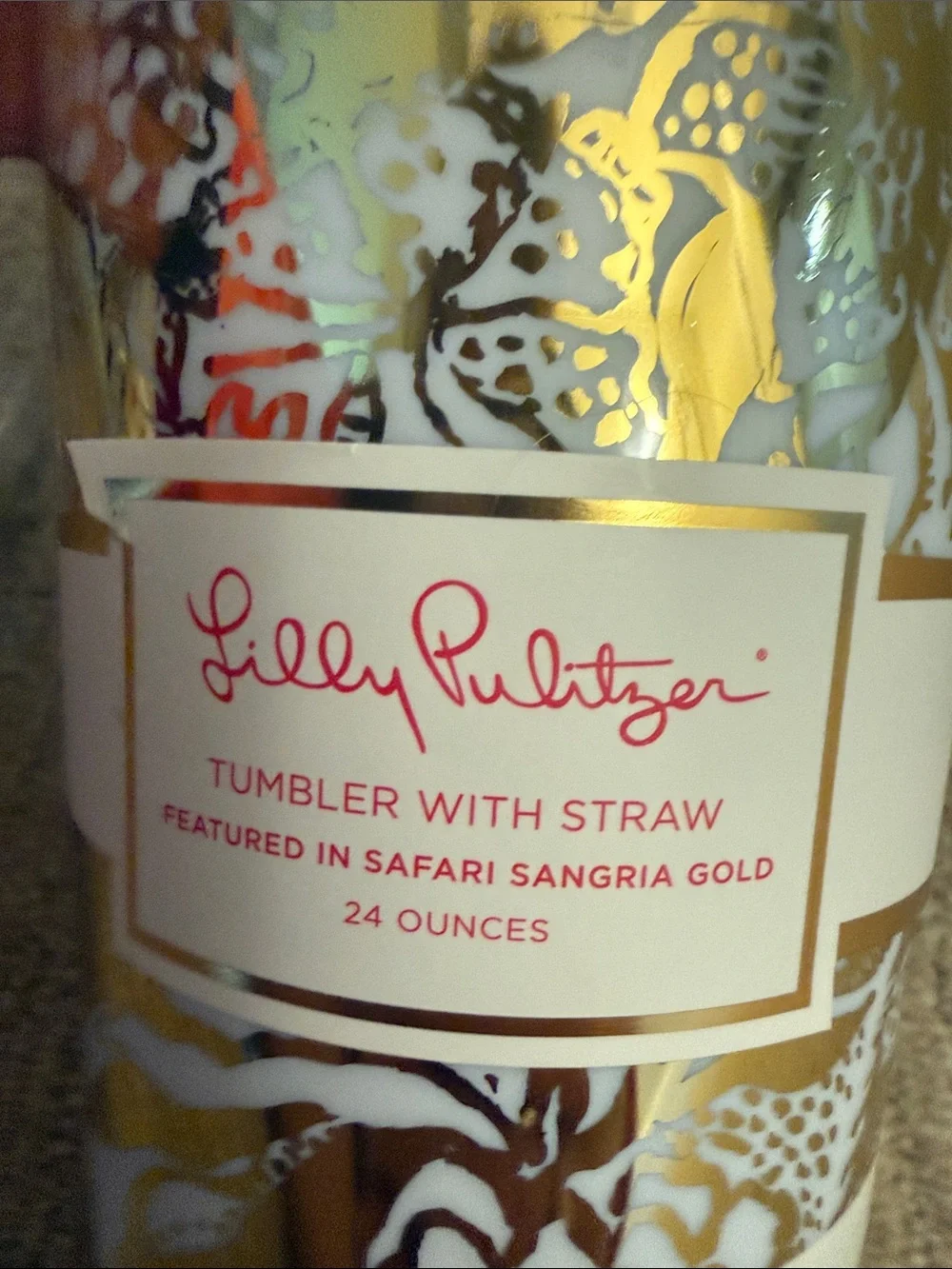 Gold Patterned Insulated Tumbler with Straw - Lilly Pulitzer